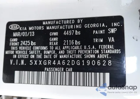 2013 Kia Optima Sx from USA, damaged, VIN 5XXGR4A62DG190628